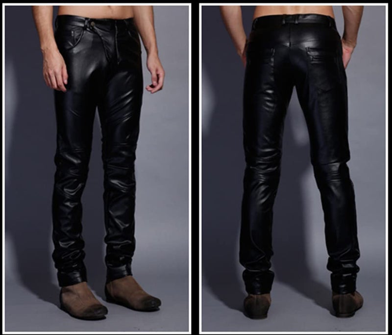 Idopy Men`s Slim Fit Party Performance Biker Faux Leather Jeans Pants Black 30 - Image 3