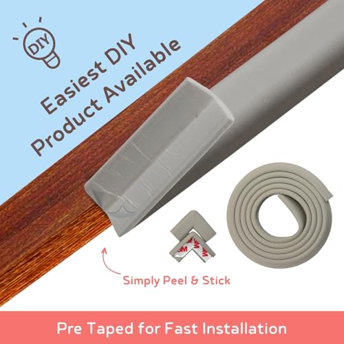 BabySafeHouse Pre-Taped Furniture Edge Guard and Corner Protector - 6.5ft Edge + 4 Corner Guards (Grey Color) for Baby Proofing & Child Safety - Image 2