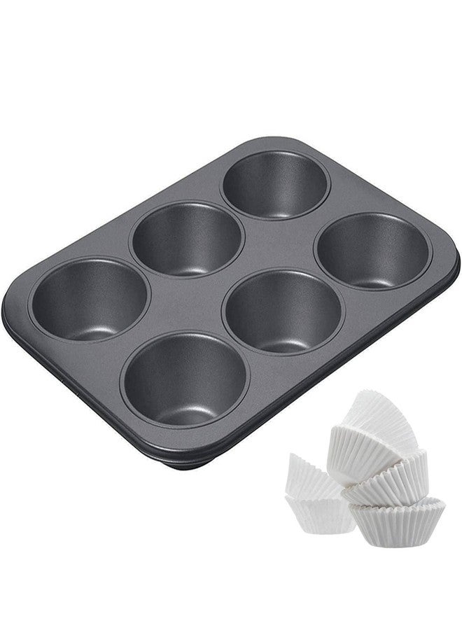 KANABEE Muffin Cup Cake Mould Tray for 6 Muffins Bakeware, Black - Image 1