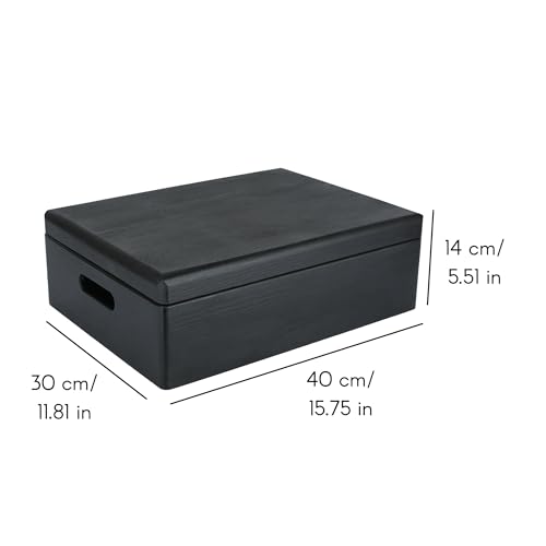 Creative Deco XL Black Wooden Box Storage with Hinged Lid | 15.8 x 11.8 x 5.5 inches (+-0.5) | with Handles | Gift Box Kitchen Storage Document | Product NOT Intended for 15 Years OR Below - Image 3