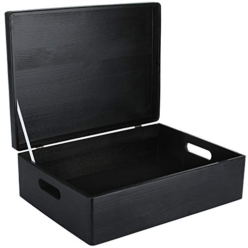Creative Deco XL Black Wooden Box Storage with Hinged Lid | 15.8 x 11.8 x 5.5 inches (+-0.5) | with Handles | Gift Box Kitchen Storage Document | Product NOT Intended for 15 Years OR Below - Image 1