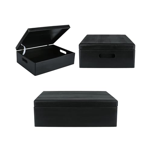 Creative Deco XL Black Wooden Box Storage with Hinged Lid | 15.8 x 11.8 x 5.5 inches (+-0.5) | with Handles | Gift Box Kitchen Storage Document | Product NOT Intended for 15 Years OR Below - Image 5