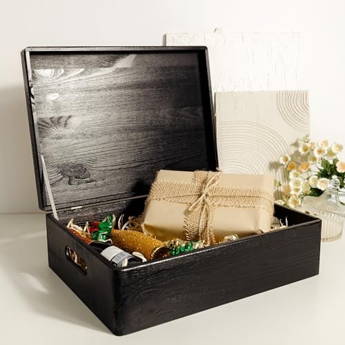 Creative Deco XL Black Wooden Box Storage with Hinged Lid | 15.8 x 11.8 x 5.5 inches (+-0.5) | with Handles | Gift Box Kitchen Storage Document | Product NOT Intended for 15 Years OR Below - Image 2