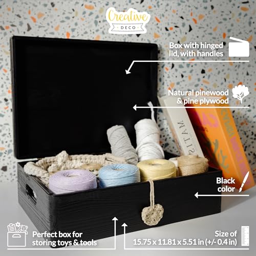Creative Deco XL Black Wooden Box Storage with Hinged Lid | 15.8 x 11.8 x 5.5 inches (+-0.5) | with Handles | Gift Box Kitchen Storage Document | Product NOT Intended for 15 Years OR Below - Image 4