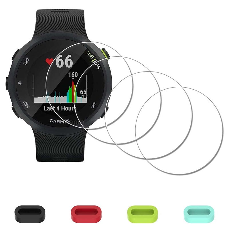 iDaPro [4 Pack] Screen Protector for Garmin Forerunner 55 45 45S Smartwatch + Silicone Anti-dust Plugs Tempered Glass Anti-Scratch Bubble-Free - Image 1