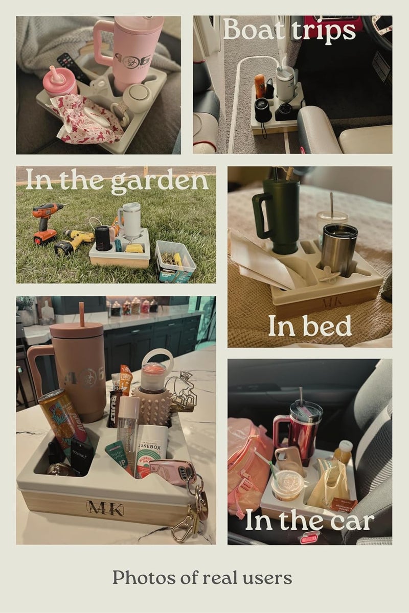 حامل أكواب الأريكة من الخيزران مع غطاء سيليكون قابل للإزالة، صينية ذراع الأريكة المتينة للمشروبات والوجبات الخفيفة وأجهزة التحكم عن بُعد، حامل أكواب قابل للغسل ومقاوم للتسرب للأريكة في غرفة المعيشة - Image 5