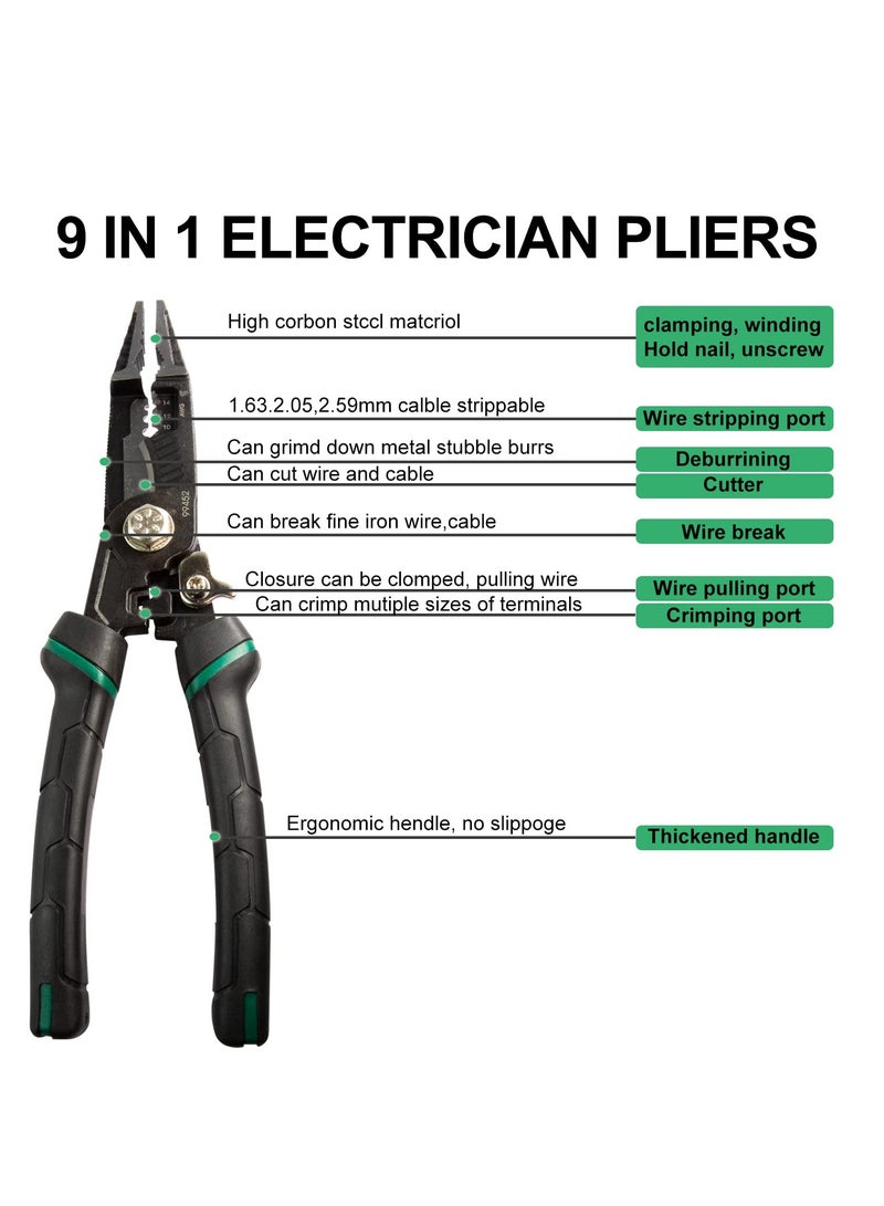 Zikra , 9-in-1 Wire Stripper Tool, Cable Cutters, Multifunctional Needle Nose Pliers for Electric Cable Stripping Cutting and Crimping, Plier Style Nose, ProTouch Grip for Maximum Comfort - Image 4