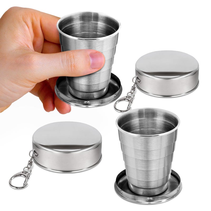 DIMROM Collapsible Shot Glass with Lid - 2.5Oz (75ml) Stainless Steel Travel Shot Glasses, Rust & Bend Resistant, Keychain for Easy Portability - Collapsible Cups for Traveling, Fishing, Camping - Image 1