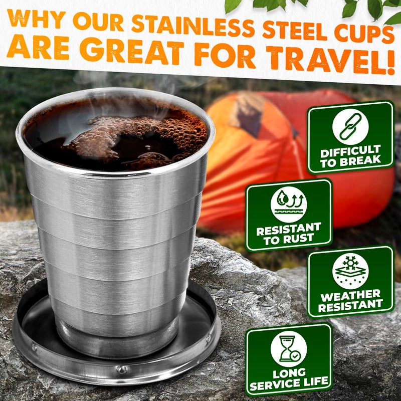 DIMROM Collapsible Shot Glass with Lid - 2.5Oz (75ml) Stainless Steel Travel Shot Glasses, Rust & Bend Resistant, Keychain for Easy Portability - Collapsible Cups for Traveling, Fishing, Camping - Image 3