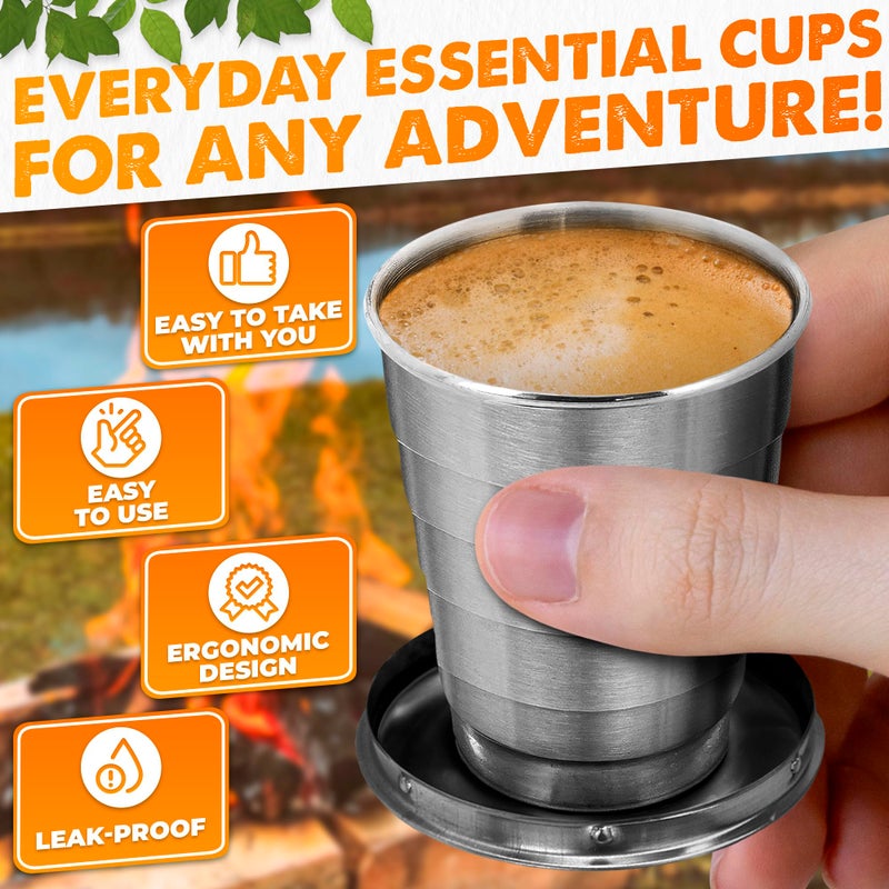 DIMROM Collapsible Shot Glass with Lid - 2.5Oz (75ml) Stainless Steel Travel Shot Glasses, Rust & Bend Resistant, Keychain for Easy Portability - Collapsible Cups for Traveling, Fishing, Camping - Image 4