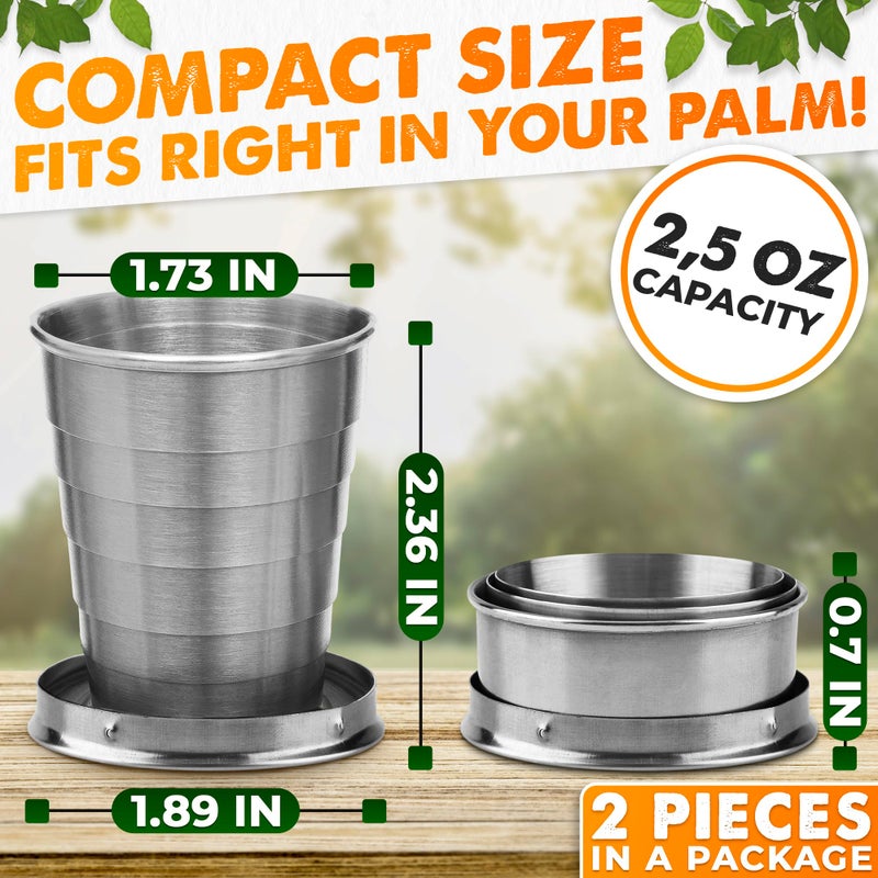 DIMROM Collapsible Shot Glass with Lid - 2.5Oz (75ml) Stainless Steel Travel Shot Glasses, Rust & Bend Resistant, Keychain for Easy Portability - Collapsible Cups for Traveling, Fishing, Camping - Image 2