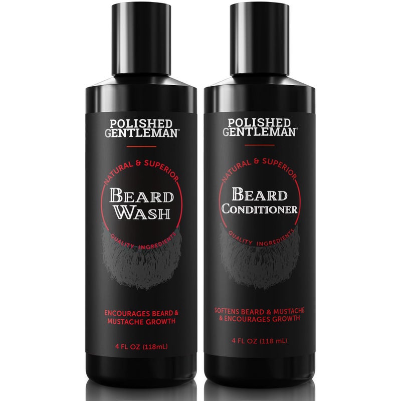 Polished Gentleman Beard Wash and Conditioner Set - Softens and Strengthens - Beard Shampoo with Growth Oil - Moisturizer & Beard Thickener - Tea Tree Unscented - Paraben-Free & Sulfate-Free (4oz) - Image 1