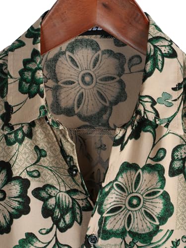 JOTOOK Mens Hawaiian Shirt Short Sleeve Button Down Tropical Shirts Casual Floral Summer Beach Shirt XX-Large Beige Green - Image 3