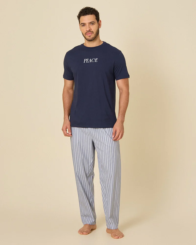 Redtag Men Navy And Sky Blue Pyjama Set