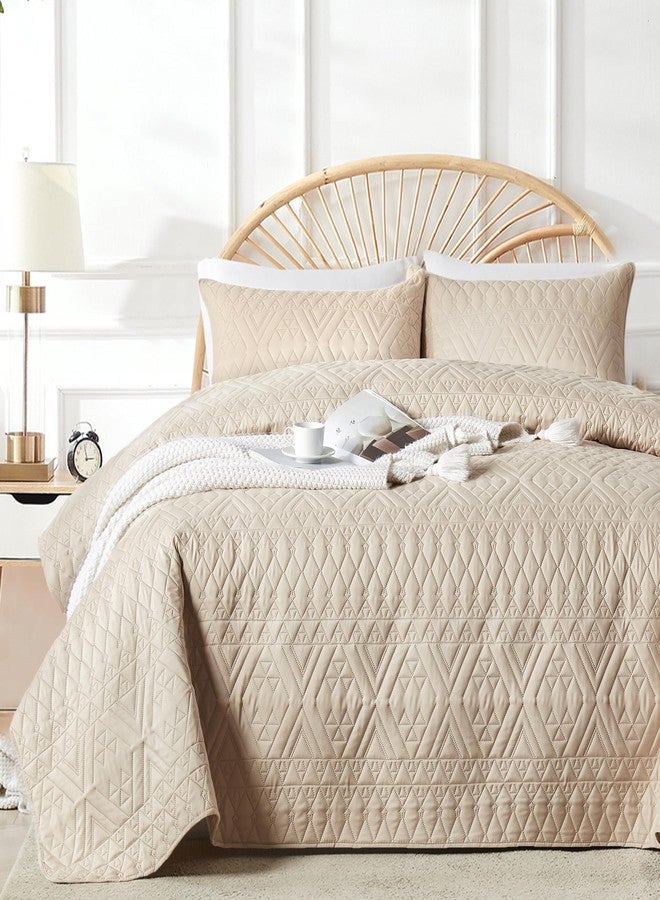 akkialla Full/Queen Size Quilt Bedding Set,Beige Lightweight Microfiber Soft Bedspread,Modern Style Geoetric Pattern Coverlet Set for All Seasons,3 Piece(1 Quilt,2 Pillow Shams) - Image 1