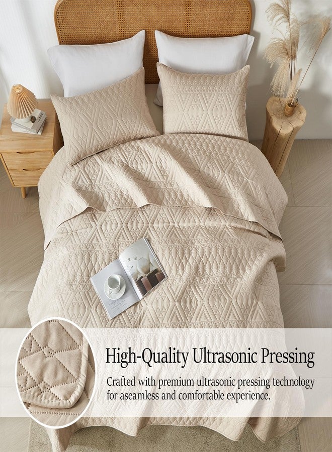 akkialla Full/Queen Size Quilt Bedding Set,Beige Lightweight Microfiber Soft Bedspread,Modern Style Geoetric Pattern Coverlet Set for All Seasons,3 Piece(1 Quilt,2 Pillow Shams) - Image 5