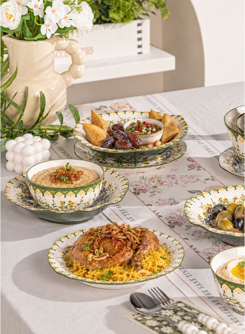 قطعة، طقم أواني سيراميك، طقم أطباق وأوعية، آمن في الفرن وغسالة الأطباق 18طقم أدوات طعام مكون من والميكروويف، ياسمين بولندي - Image 5