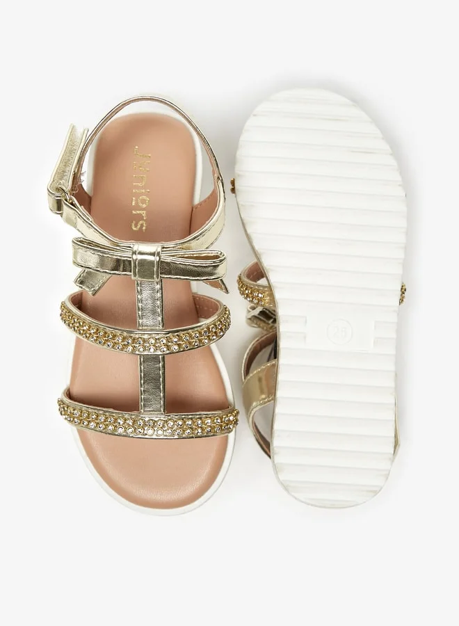 JUNIORS Girls Stone Embellished Sandal With Hook And Loop Closure