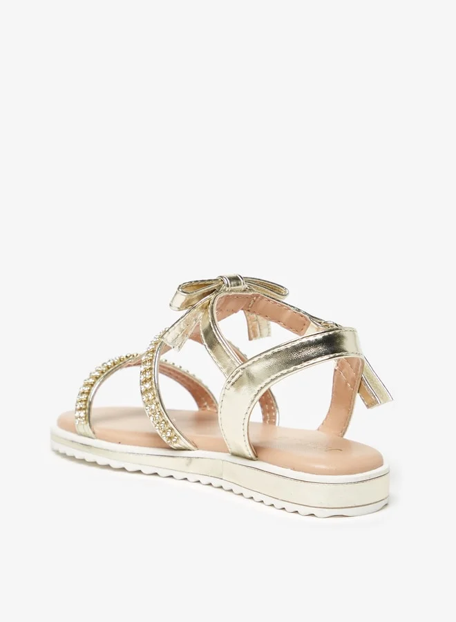 JUNIORS Girls Stone Embellished Sandal With Hook And Loop Closure