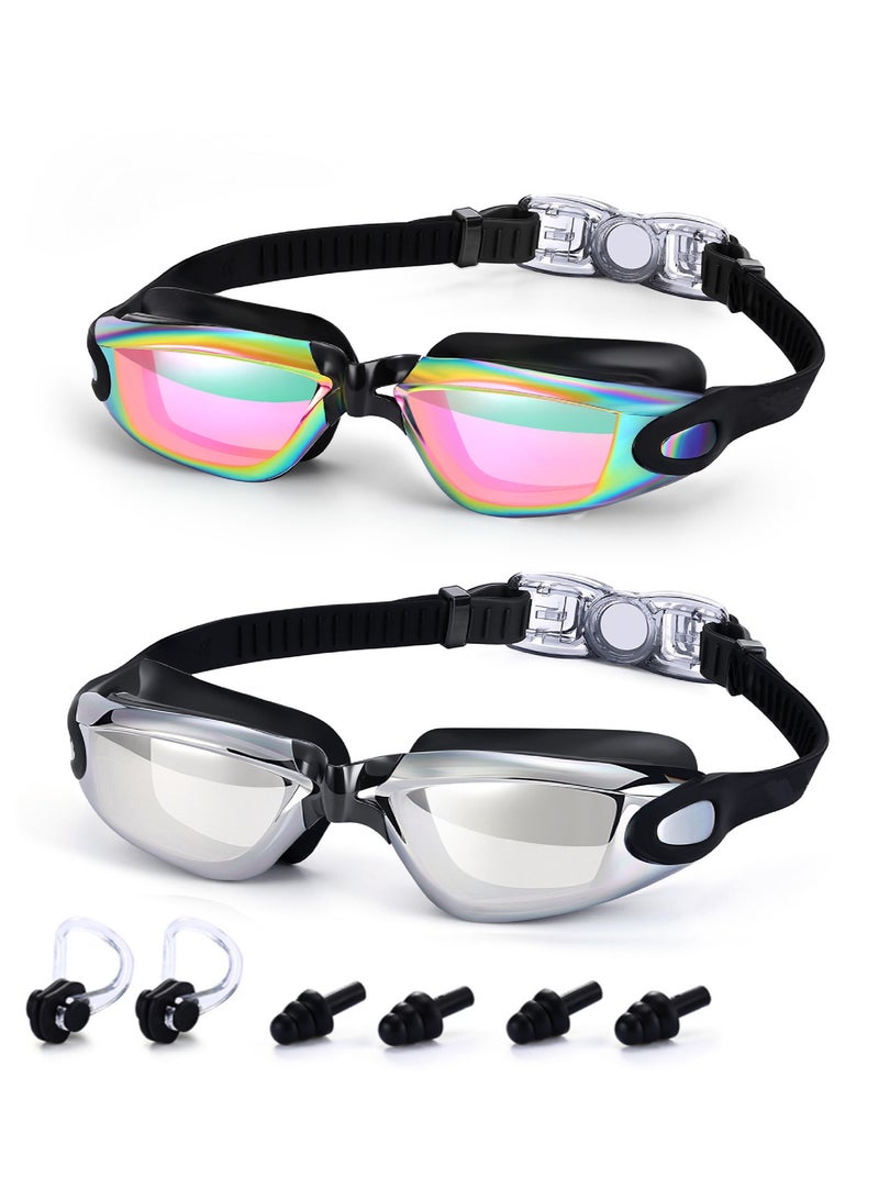 Jorunb Swimming Goggles,Pack of 2 Professional Anti Fog No Leaking UV Protection Wide View Swim Goggles for Women Men Adult Youth Kids - Image 1