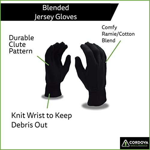 Cordova 1400P Cotton Gloves, Standard Weight, Brown Jersey Cotton, Clute Cut, Knit Wrist, Large, 12-Pack - Image 2