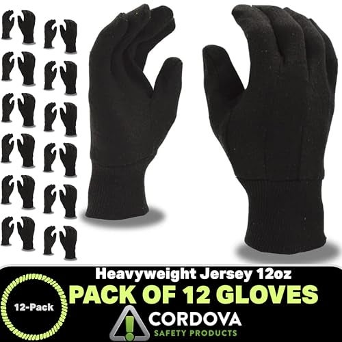 Cordova 1400P Cotton Gloves, Standard Weight, Brown Jersey Cotton, Clute Cut, Knit Wrist, Large, 12-Pack - Image 4