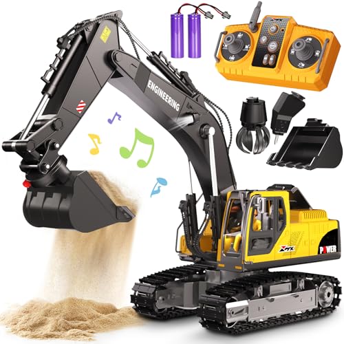 GraceDuck Remote Control Excavator Toys for Boys 3 in 1 RC Excavator Toy with Alloy Bucket Rock Breaker and Grapples Rotatable 680 Lights and Sounds RC Construction Toys for Boys Age 3 - Image 1