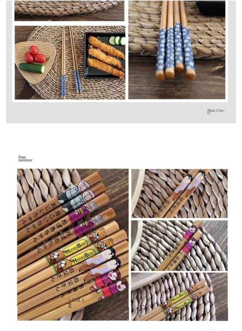 Bizimevde Washable Organic Bamboo Chinese Chopsticks Chopstick 10 Pieces