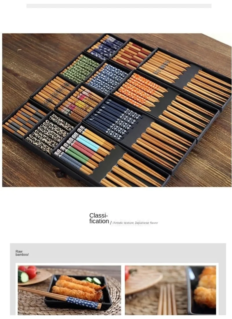 Bizimevde Washable Organic Bamboo Chinese Chopsticks Chopstick 10 Pieces
