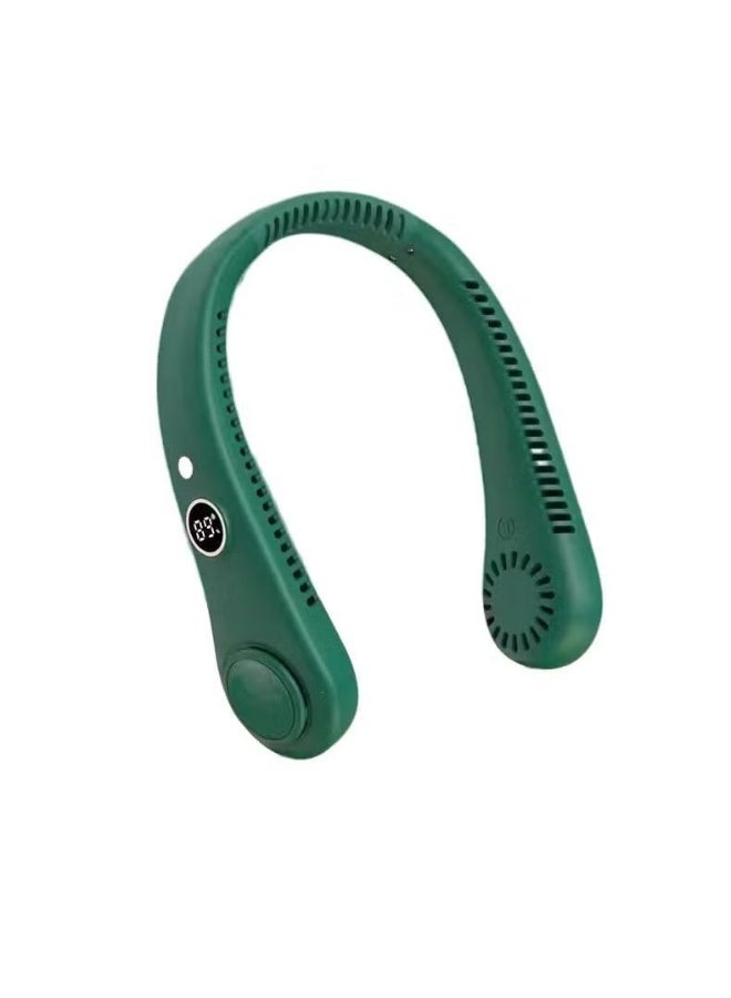 Vaneless hanging neck fan, wearable cooling fan with 360 ° air outlet, portable hanging neck fan, rechargeable personal cooling fan, suitable for three wind speeds of hot and humid weather- Green - Image 1