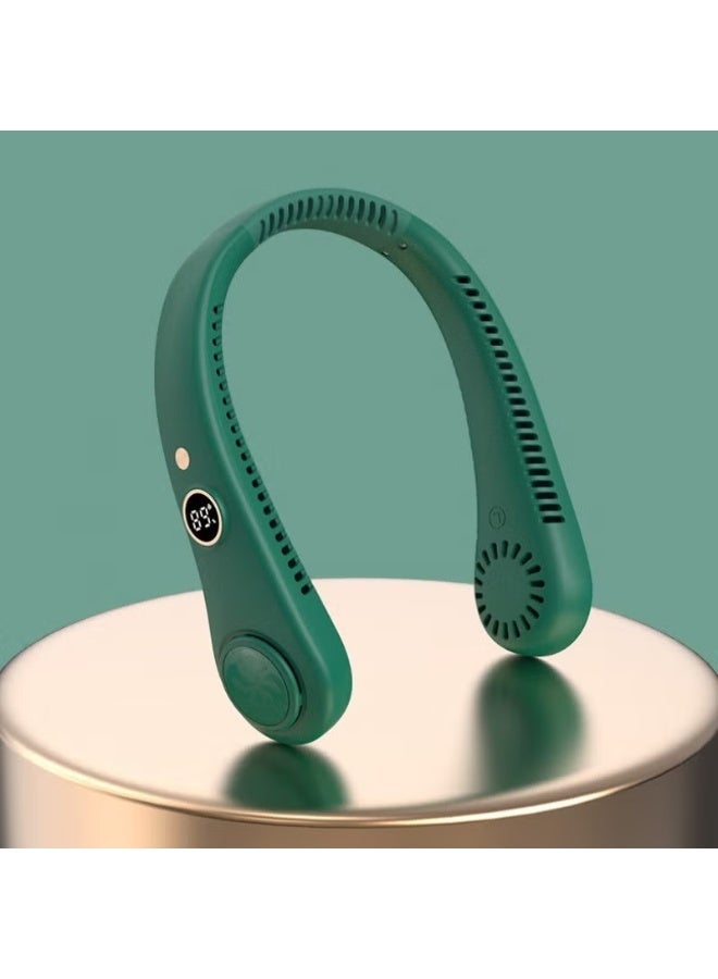 Vaneless hanging neck fan, wearable cooling fan with 360 ° air outlet, portable hanging neck fan, rechargeable personal cooling fan, suitable for three wind speeds of hot and humid weather- Green - Image 2