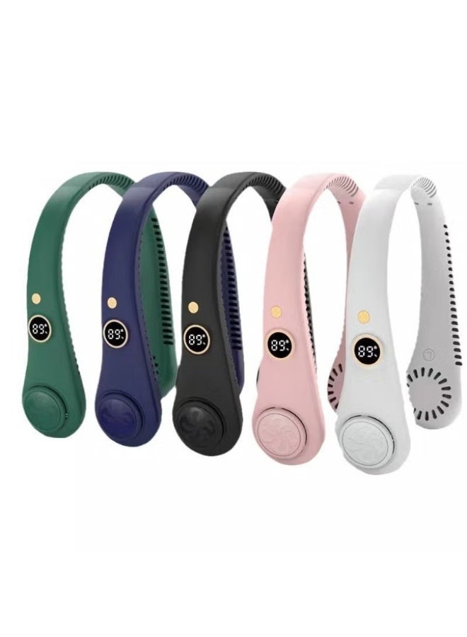 Vaneless hanging neck fan, wearable cooling fan with 360 ° air outlet, portable hanging neck fan, rechargeable personal cooling fan, suitable for three wind speeds of hot and humid weather- Green - Image 3