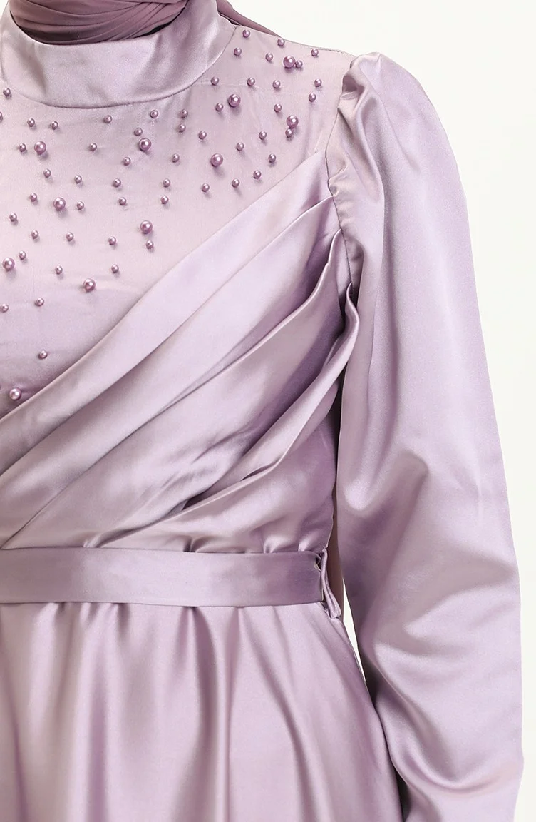 Sefa Merve Pearl Satin Evening Dress 5650-01 Lilac