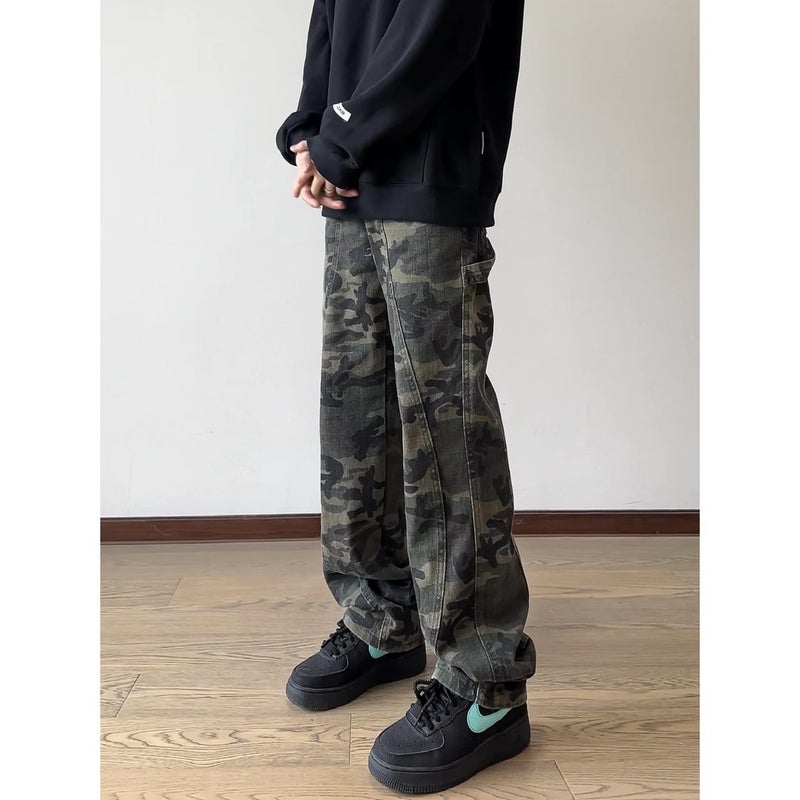 American Camouflage Pants Tooling Jeans Men'S And Women'S High Street Logging Pants Loose Straight Wide Leg Pants - Image 5