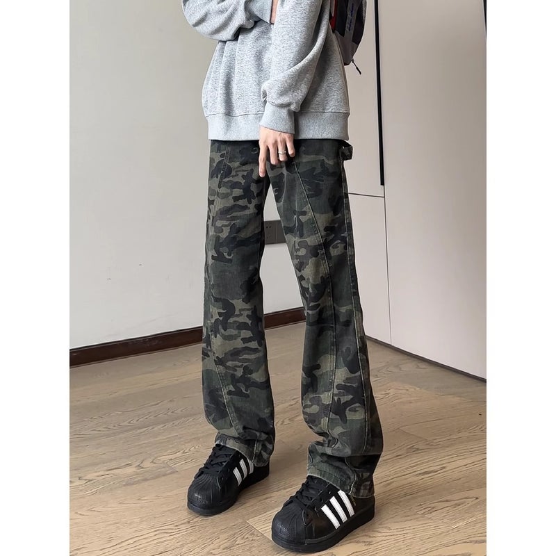 American Camouflage Pants Tooling Jeans Men'S And Women'S High Street Logging Pants Loose Straight Wide Leg Pants - Image 4