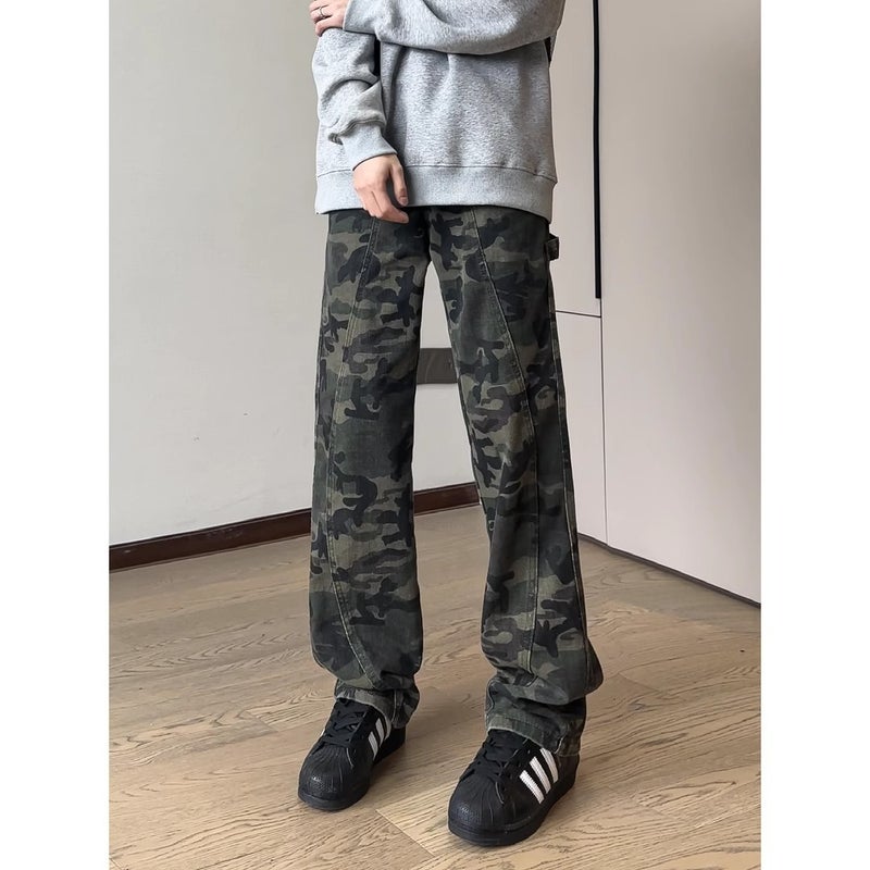 American Camouflage Pants Tooling Jeans Men'S And Women'S High Street Logging Pants Loose Straight Wide Leg Pants - Image 2