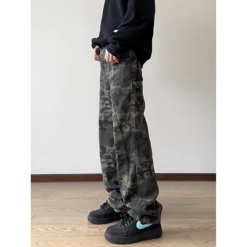 American Camouflage Pants Tooling Jeans Men'S And Women'S High Street Logging Pants Loose Straight Wide Leg Pants - Image 3