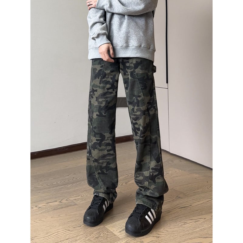 American Camouflage Pants Tooling Jeans Men'S And Women'S High Street Logging Pants Loose Straight Wide Leg Pants - Image 1
