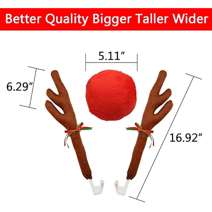 rayihni Car Reindeer Antlers & Nose - Window Roof-Top & Grille Rudolph Reindeer Jingle Bell Christmas Costume Auto Accessories - Image 3