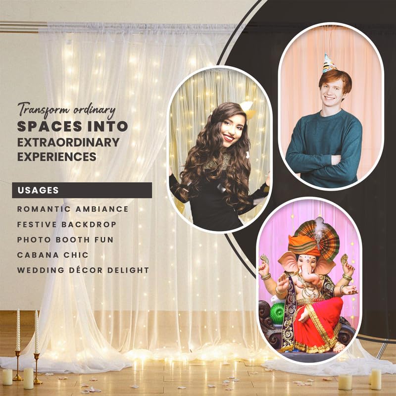 Selibration Beige Decoration Backdrop Net Hanging Curtain Cloth for Romantic Dinner & Birthday Parties Valentines Day Haldi & Mahndi Party with LED (Pack of 2 Pieces) - Image 5