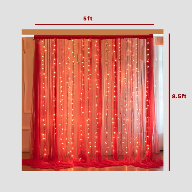 Selibration Beige Decoration Backdrop Net Hanging Curtain Cloth for Romantic Dinner & Birthday Parties Valentines Day Haldi & Mahndi Party with LED (Pack of 2 Pieces) - Image 3