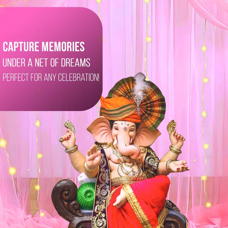 Selibration Beige Decoration Backdrop Net Hanging Curtain Cloth for Romantic Dinner & Birthday Parties Valentines Day Haldi & Mahndi Party with LED (Pack of 2 Pieces) - Image 2