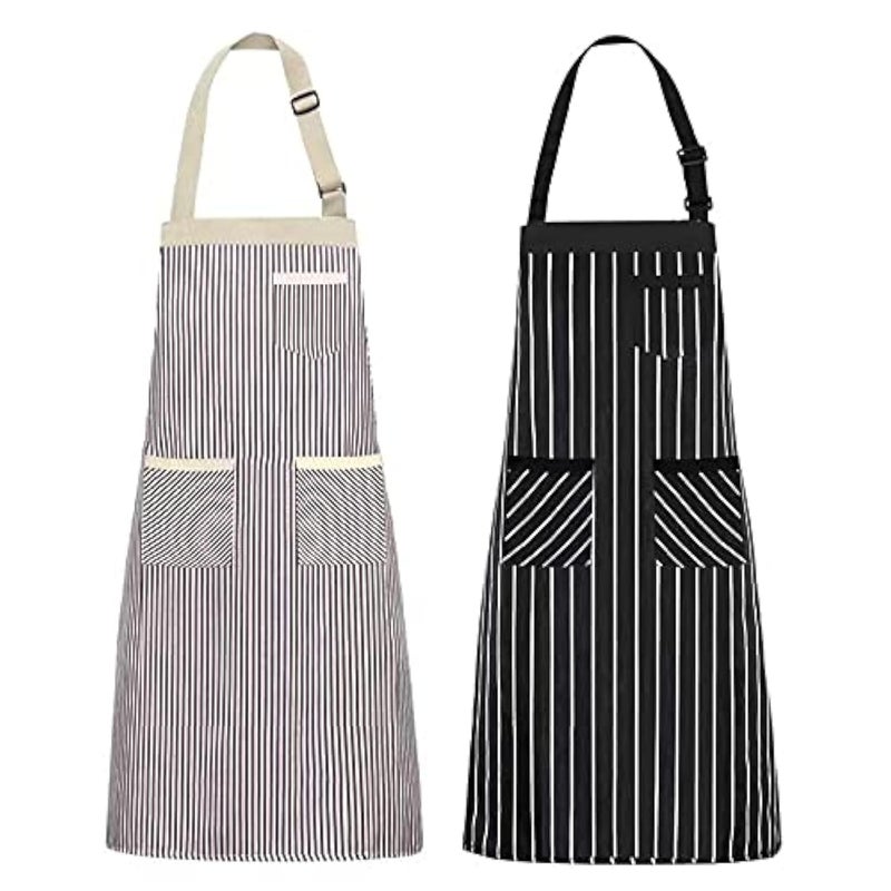 NLUS 2 Pack Kitchen Cooking Aprons Adjustable Bib Soft Chef Apron with 3 Pockets for Men Women UmberBlack