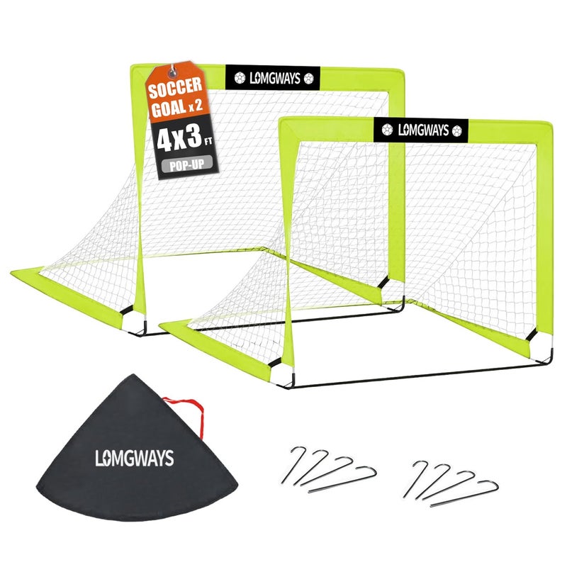 LOMGWAYS Soccer Goal for Backyard,2 Set of 4x3 ft Portable Pop-Up Soccer Net with Ground Stakes,Carry Bag, Perfect for Backyard,Court,Field,Easy Set up,Great for All Levels and Ages - Image 1