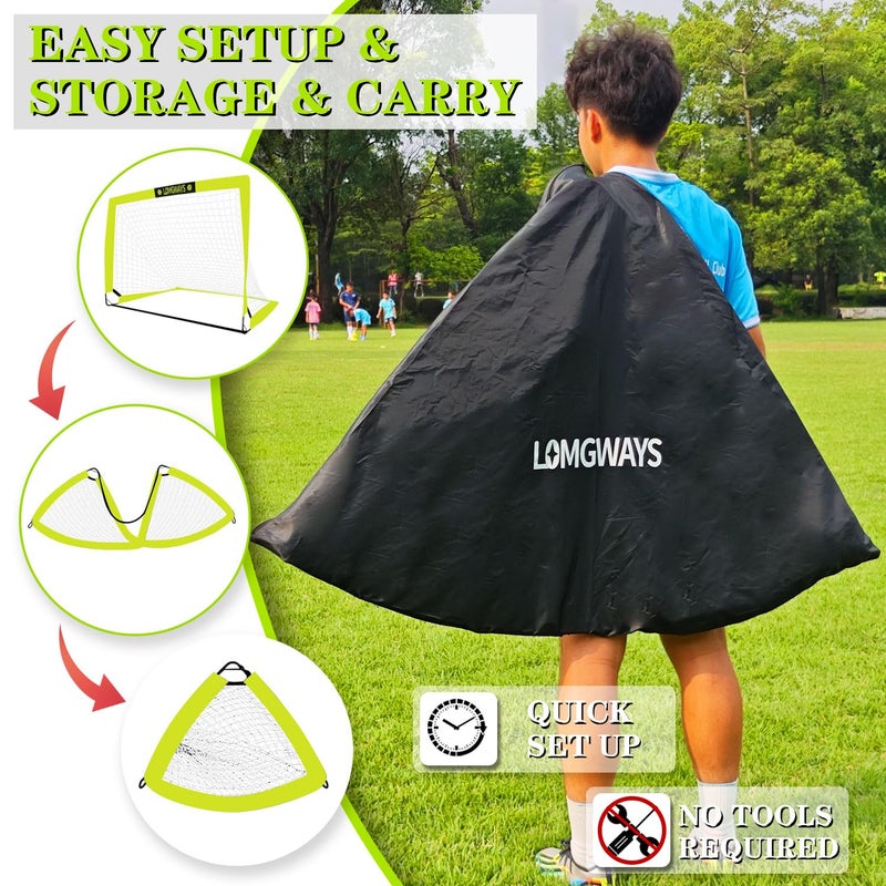 LOMGWAYS Soccer Goal for Backyard,2 Set of 4x3 ft Portable Pop-Up Soccer Net with Ground Stakes,Carry Bag, Perfect for Backyard,Court,Field,Easy Set up,Great for All Levels and Ages - Image 5