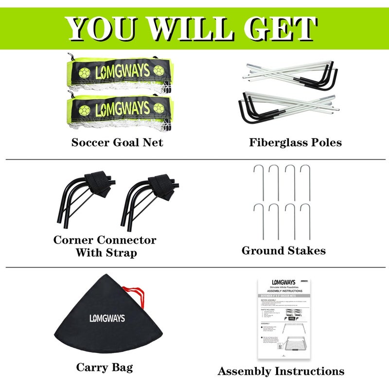 LOMGWAYS Soccer Goal for Backyard,2 Set of 4x3 ft Portable Pop-Up Soccer Net with Ground Stakes,Carry Bag, Perfect for Backyard,Court,Field,Easy Set up,Great for All Levels and Ages - Image 3