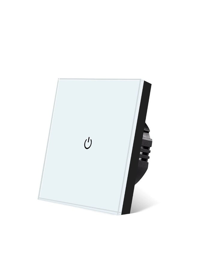 UBARO  86 Type Tempered Glass Smart Touch Wall Switch, Single Live Wire Embedded Flush Mount 1 Gang White Panel Black Shell - Image 1