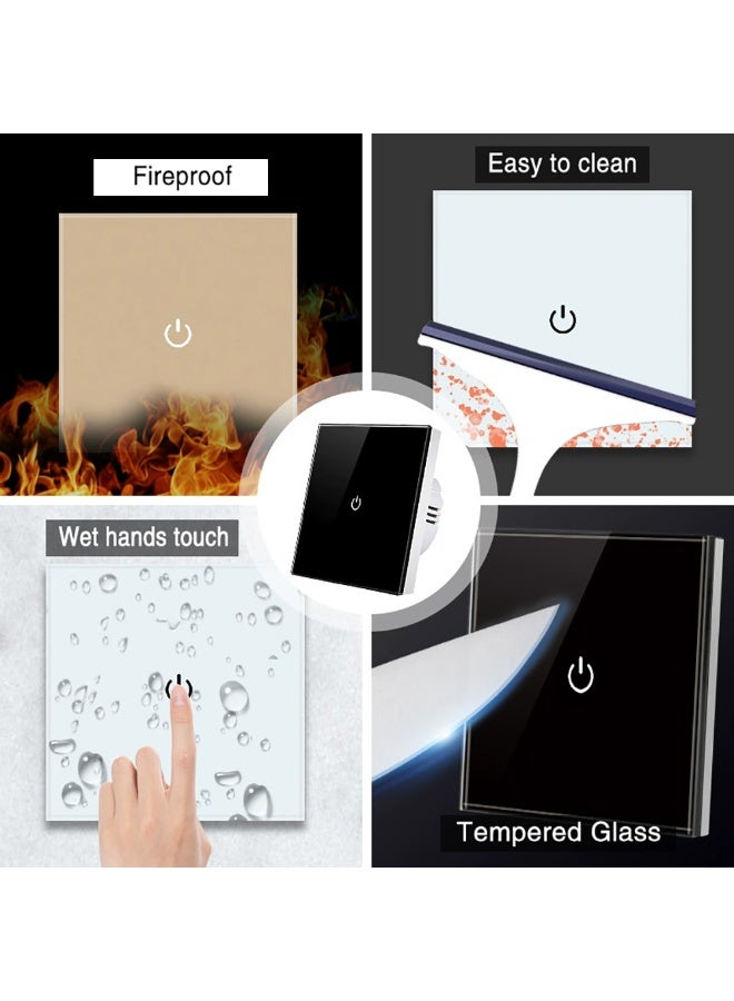 UBARO  86 Type Tempered Glass Smart Touch Wall Switch, Single Live Wire Embedded Flush Mount 1 Gang White Panel Black Shell - Image 2