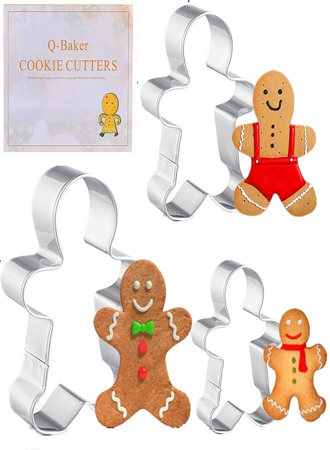 Q-BAKER Gingerbread Man Cookie Cutters, 3 Pieces - Stainless Steel Holiday Shapes for Baking Gift - Image 1