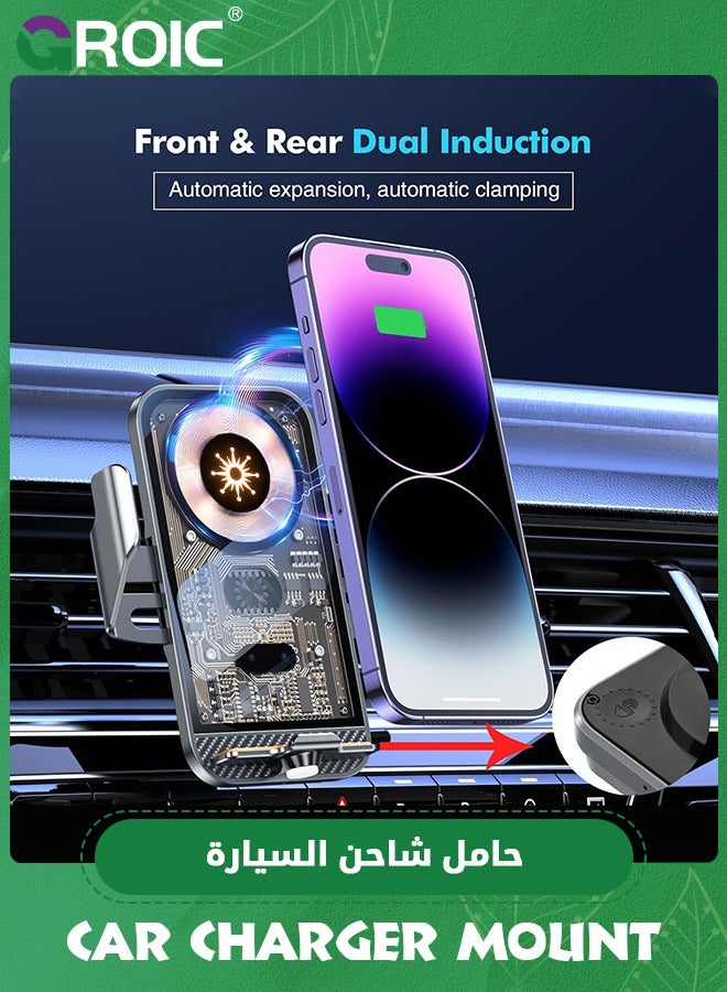 GROIC Wireless Car Charger, 15W Fast Charging Auto-Clamping Car Phone Holder, Wireless Charger Smart Car Wireless Charger Phone Holder for iPhone 15/14/13/12/11/Pro Max & Samsung Galaxy Series  - Image 4